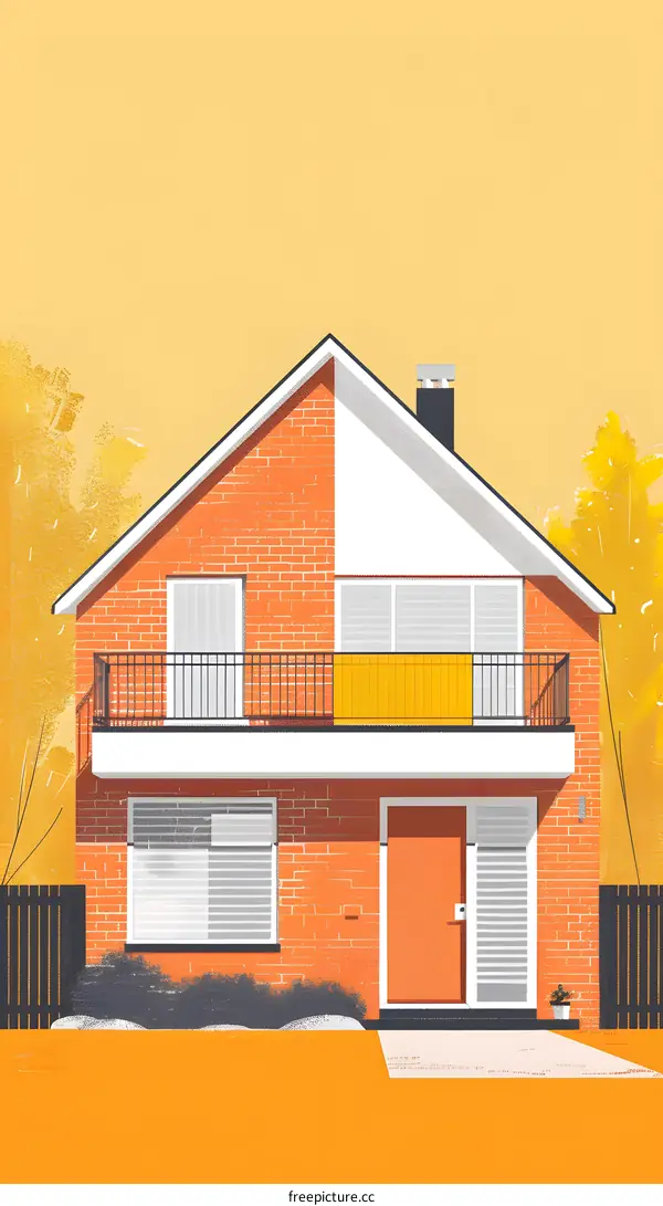 Modern Brick House With Yellow Balcony