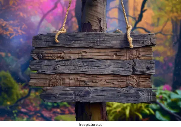 Blank Wooden Sign in an Enchanted Forest