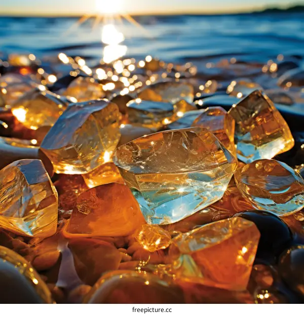 Colorful stones and blue water