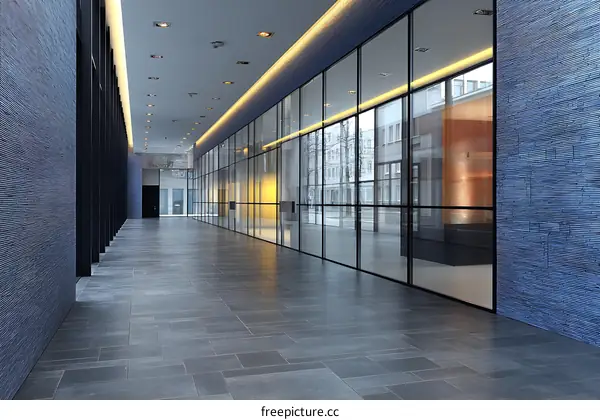 Modern Office Corridor with Large Windows