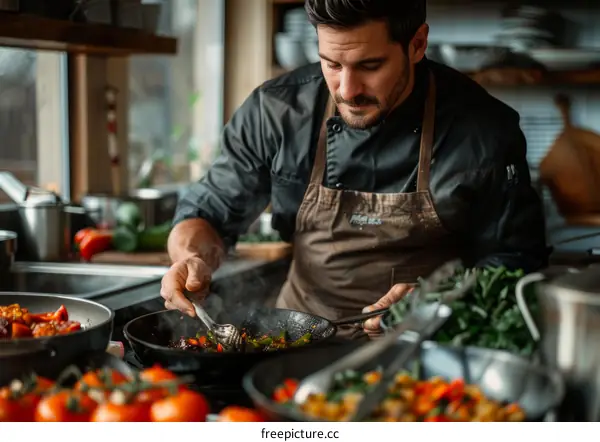Male chef cooking in a kitchen