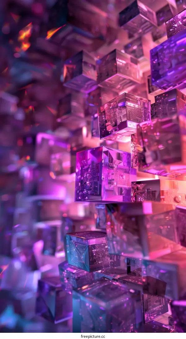 Glowing Purple Cubes with Circuit Board Patterns