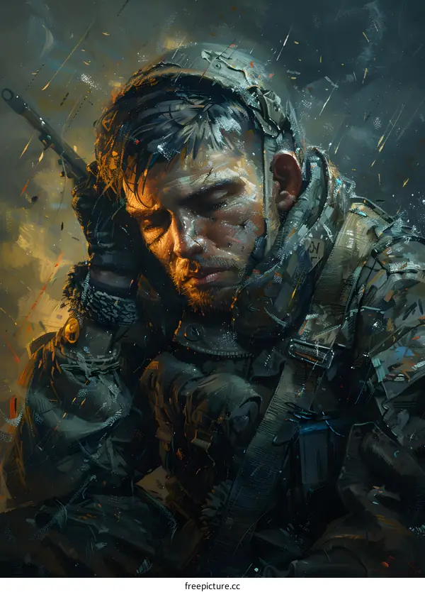 Weary Soldier A Portrait of Exhaustion