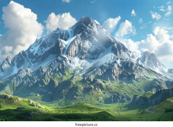 Majestic Mountainous Landscape with Snow-Capped Peaks