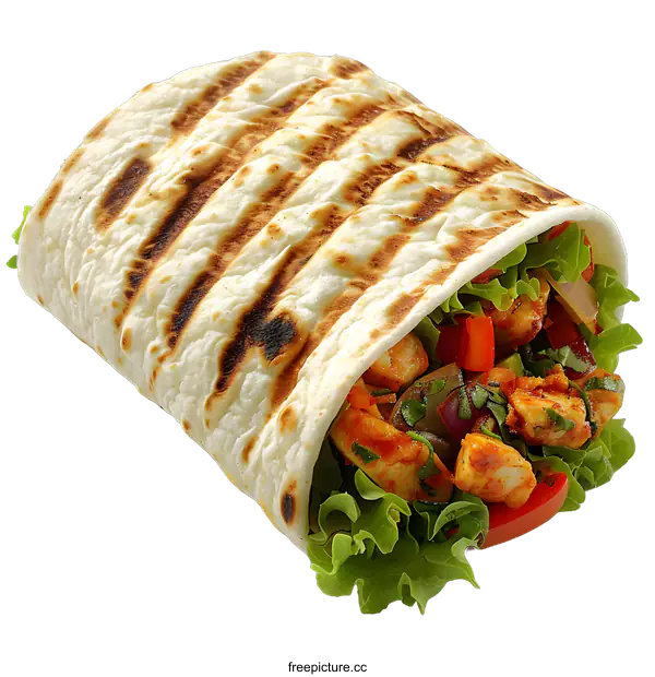 [Transparent Background PNG]Grilled Chicken Wrap with Vegetables