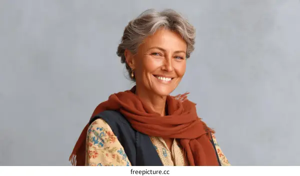 Smiling Senior Woman Portrait Against a Grey Background