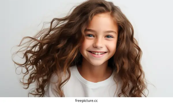 Portrait of a smiling young girl with long brown hair