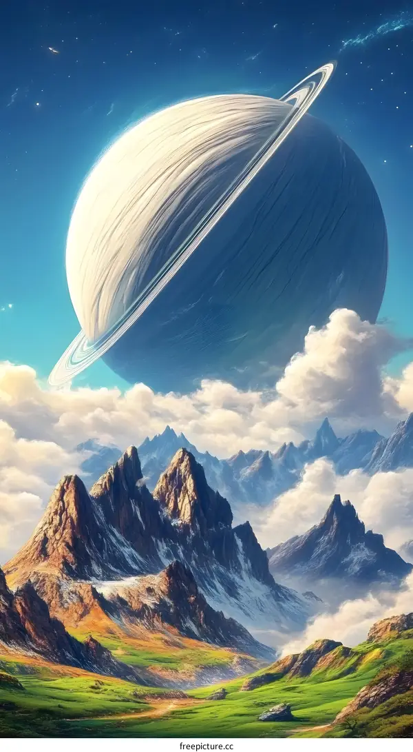 Fantasy Planet Landscape with Mountains and Sky