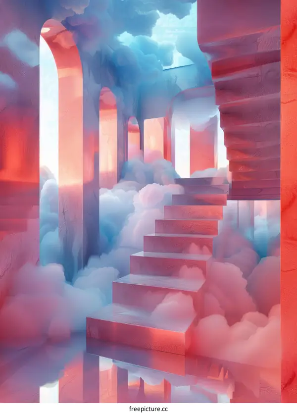 Pink and Blue Surreal Staircase to Heaven