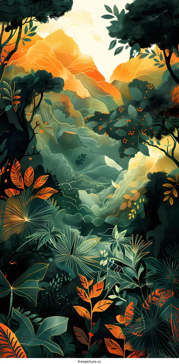 Jungle Sunrise Landscape Illustration