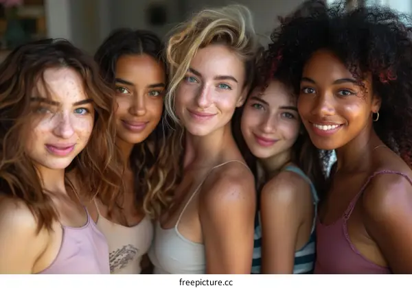 Portrait of five beautiful women of different ethnicities
