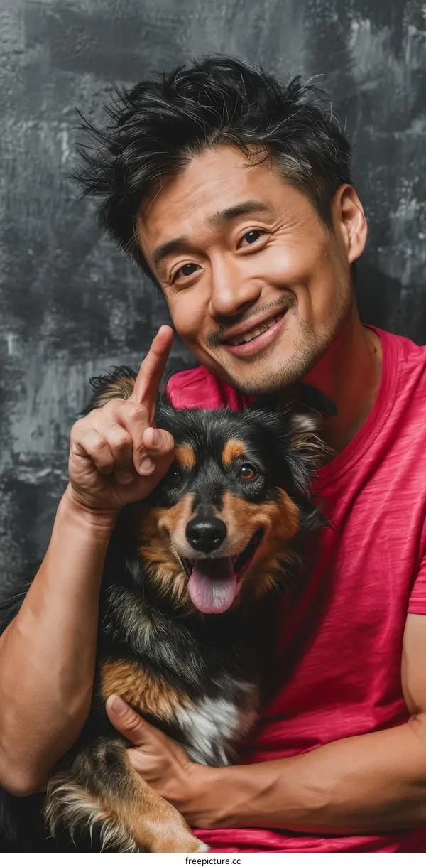 Asian man with a dog