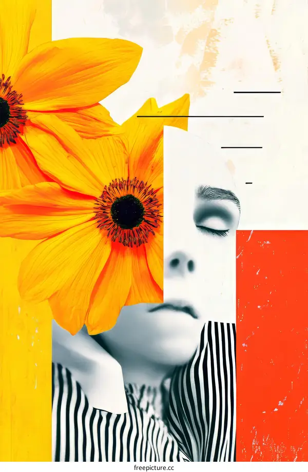 Abstract Art Collage with Flower and Woman