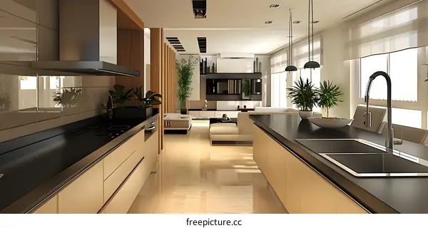 Modern Kitchen Interior Design With Black Countertops