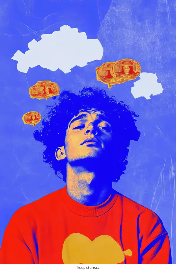 Abstract Portrait of a Person with Floating Currency Symbols