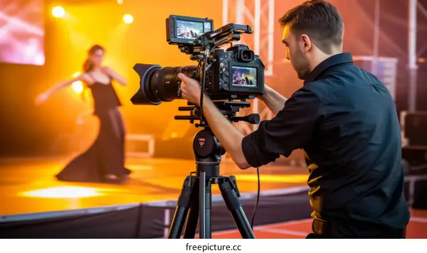 Cameraman filming a dancer on stage