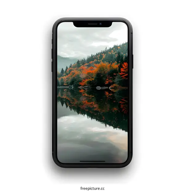 Autumn Reflection on a Smartphone Screen