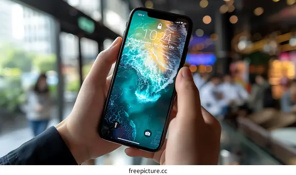 Person Holding a Smartphone with a Ocean Wallpaper