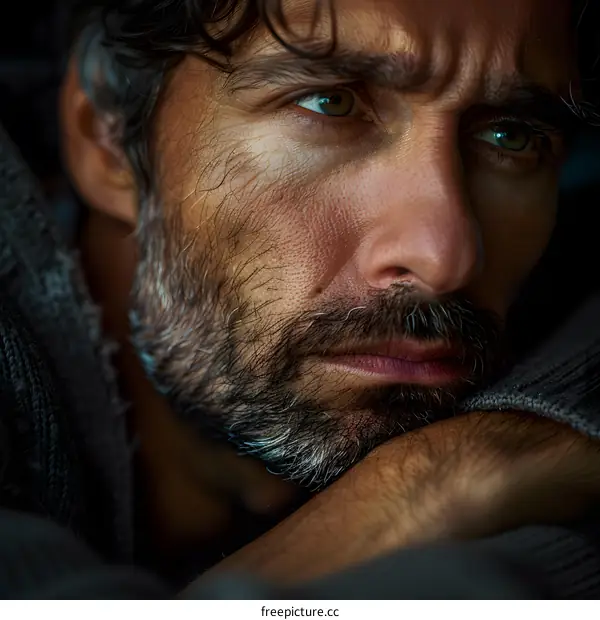 Portrait of a man with a beard and green eyes