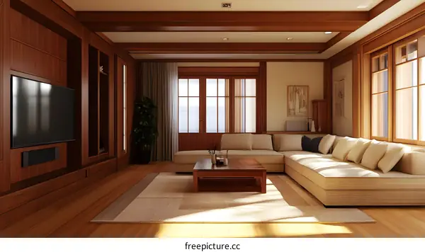 Modern Living Room Interior Design With Wooden Beams