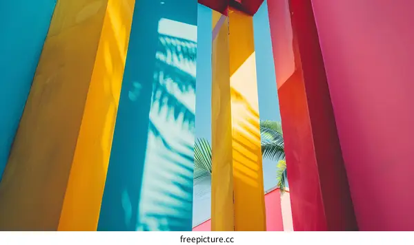 Abstract Colorful Pillars Against a Blue Sky