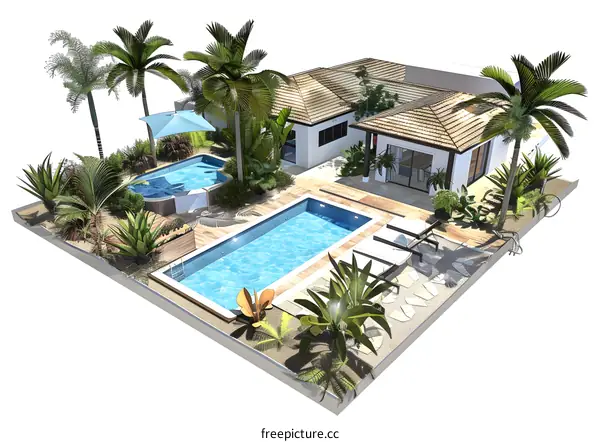 Tropical Villa with Swimming Pool and Patio Design