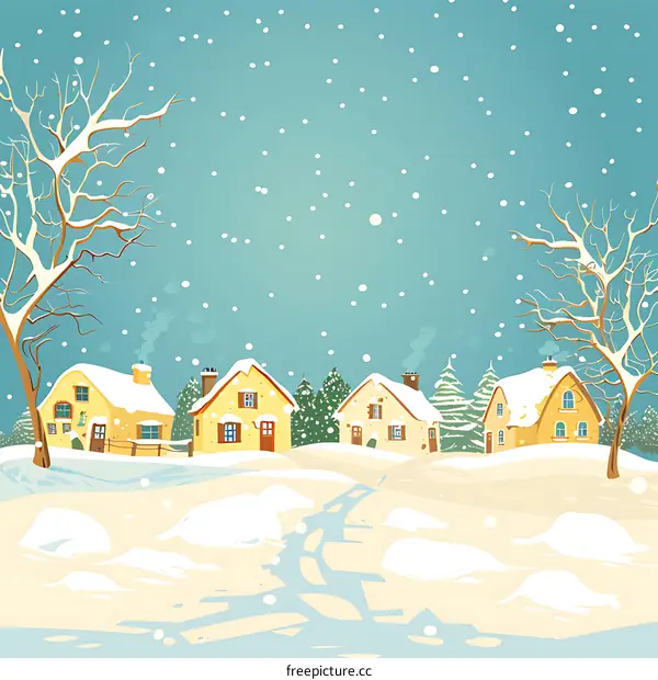 Winter Village Landscape With Snow