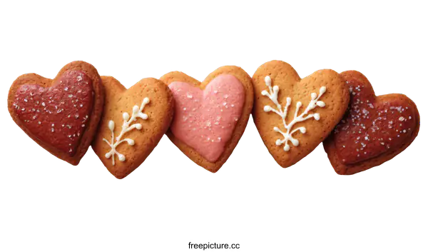 [Transparent Background PNG]Heart-Shaped Cookies with Decorated Glaze