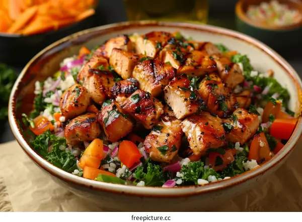 Grilled Chicken Salad with Vegetables and Grains