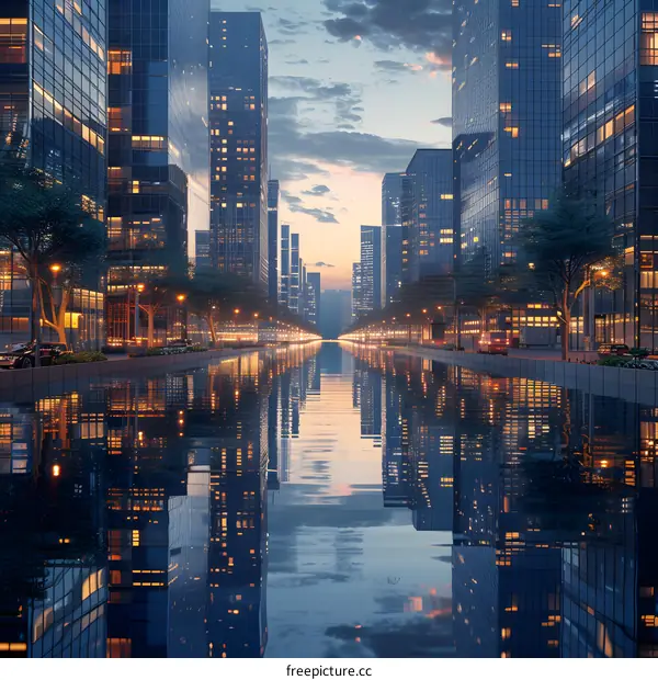 A wide river in the middle of a city with tall buildings on both sides