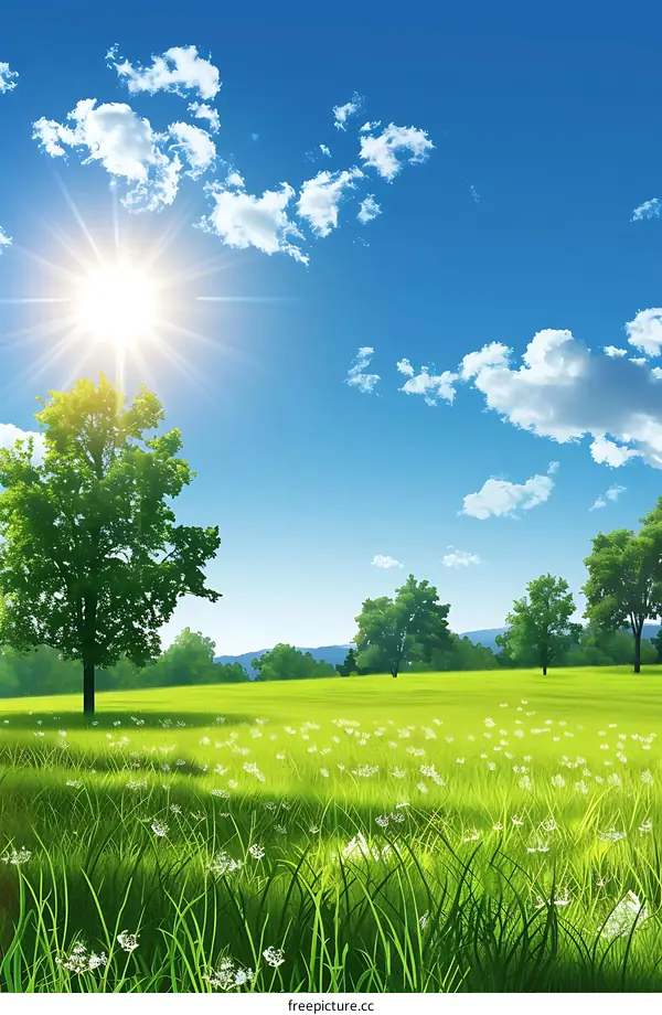 Summer Meadow Green Grass With Blue Sky