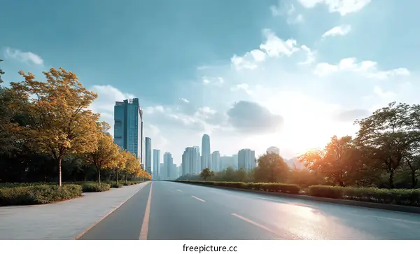 Cityscape Roadside Scenic View at Sunrise