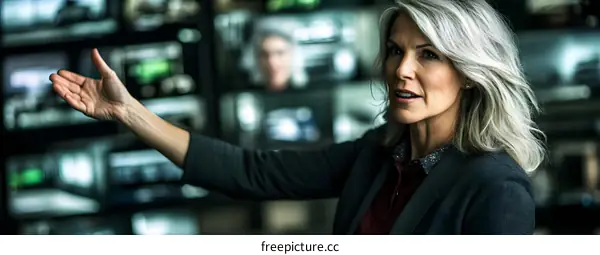 Woman Presenting In Front Of Security Cameras