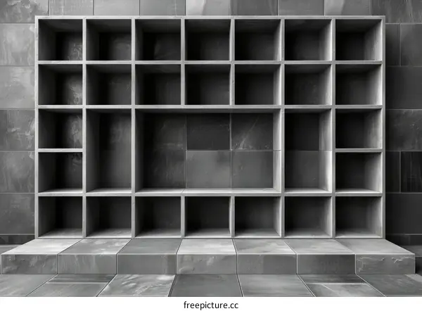 Dark gray slate wall with empty niches