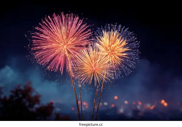 Colorful Fireworks Display in the Night Sky