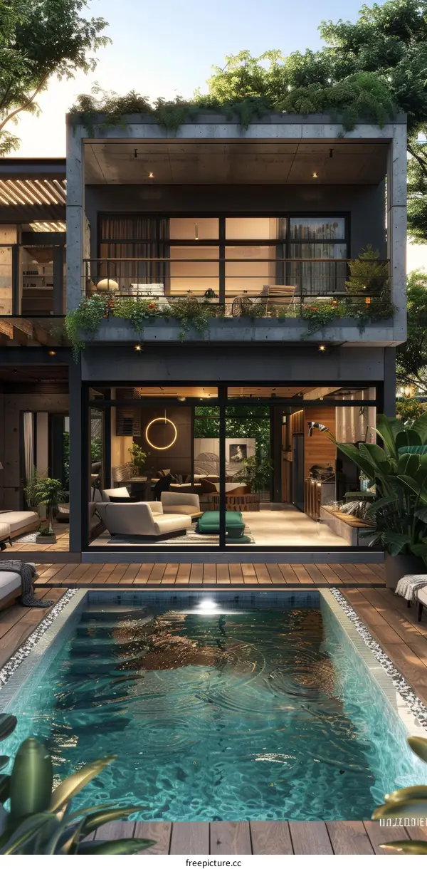 Modern Tropical House with Pool Exterior Design