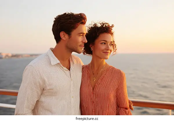 Couple enjoying the sunset over the ocean