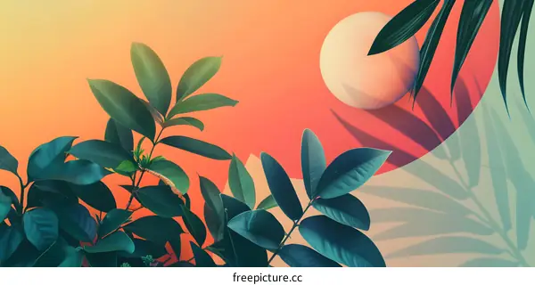 Tropical Leaves with Orange Background