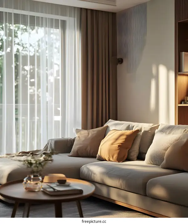 Modern Living Room Interior Design with Sectional Sofa and Natural Light