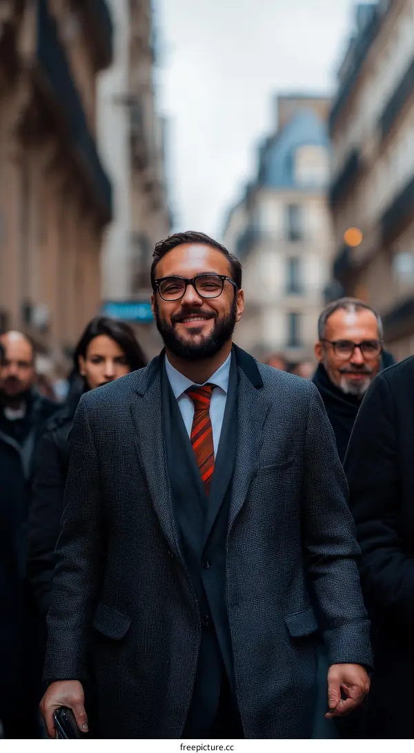 Businessman Walking Down City Street