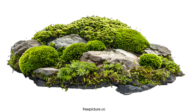 [Transparent Background PNG]Green Moss On Rocks Isolated White Background