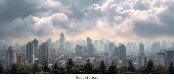Cityscape Panorama Under Cloudy Sky