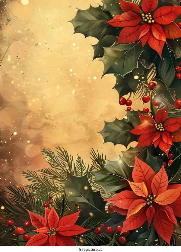 Christmas Celebration With Red Poinsettia Flower