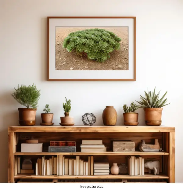 Close-up of a cluster of green rosette-shaped succulents with white edges growing wild in the desert
