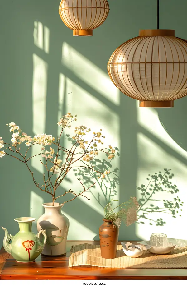 Minimalist Home Decor with Vases and Lanterns