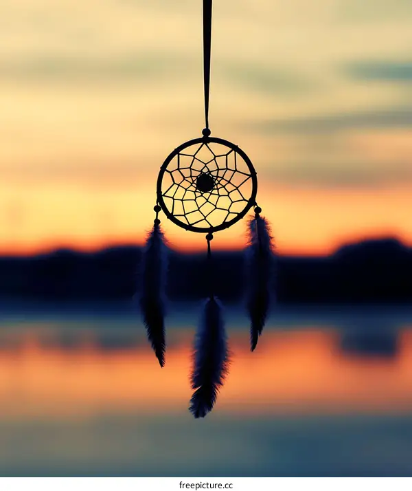 Dream Catcher Silhouette with Sunset Background