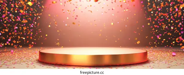Celebratory Gold Podium with Confetti