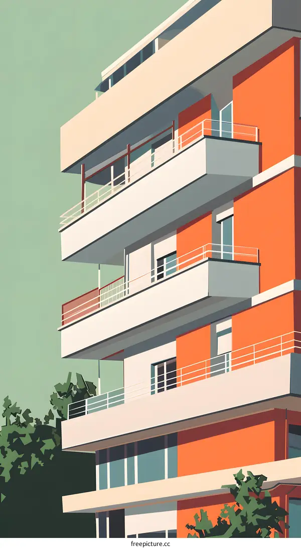 Modern Architecture Building with Balconies Illustration