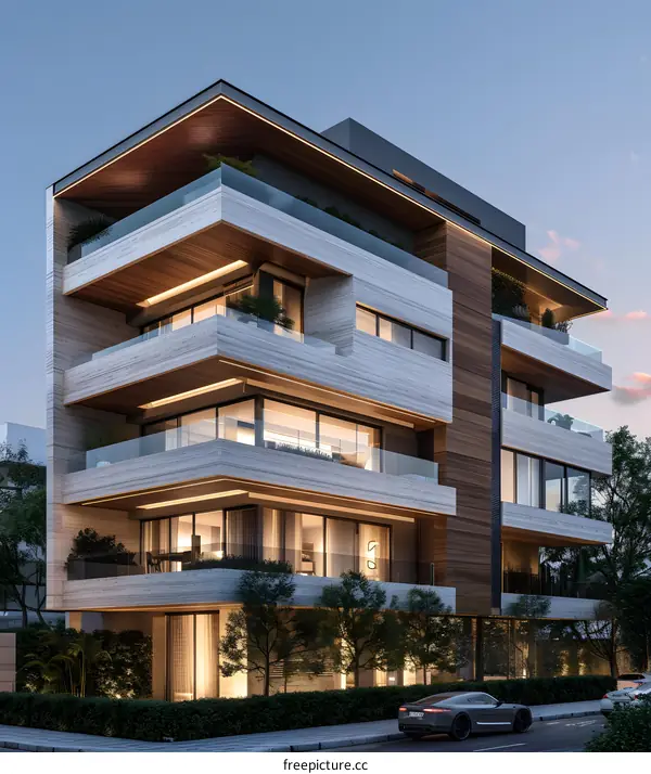 Modern Apartment Building Exterior at Dusk