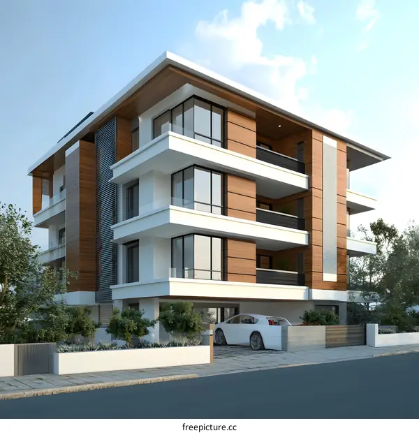 Modern Apartment Building Exterior Design with Wooden Facade